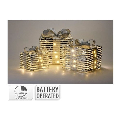 3 piece silver gift box set with warm white micro LEDs