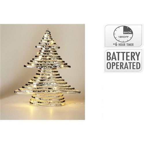 40cm silver Christmas tree with warm white micro LEDs battery operated
