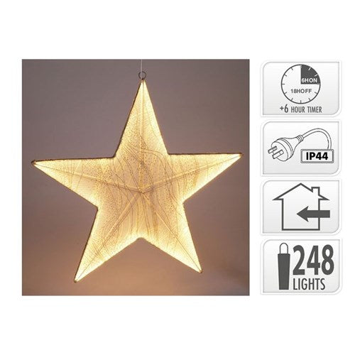 gold fabric Christmas star with 248 LEDs 59cm