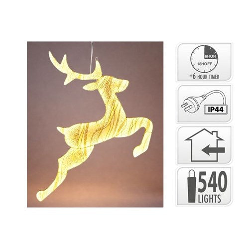 gold fabric Christmas reindeer 540 LEDs 79 x 73cm