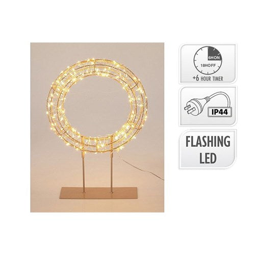 42cm wreath on base with 200 warm white LEDs and timer