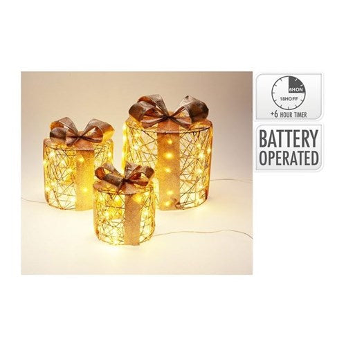 Champagne mesh round LED gift boxes, 90 lights