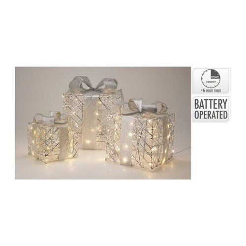 Square silver LED gift box set, 40 lights