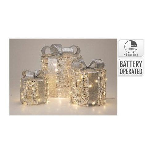 Round silver LED gift box set, 40 lights