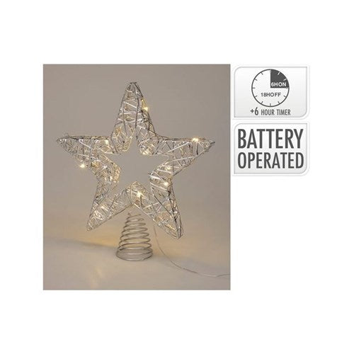 28 cm silver LED tree topper star, 30 lights