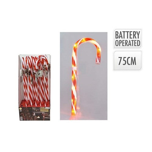 75 cm red candy cane decoration lit by 20 warm white LEDs