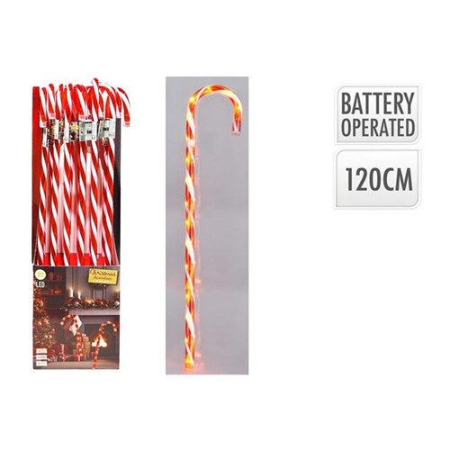120 cm tall red candy cane decoration illuminated by 20 warm white LEDs