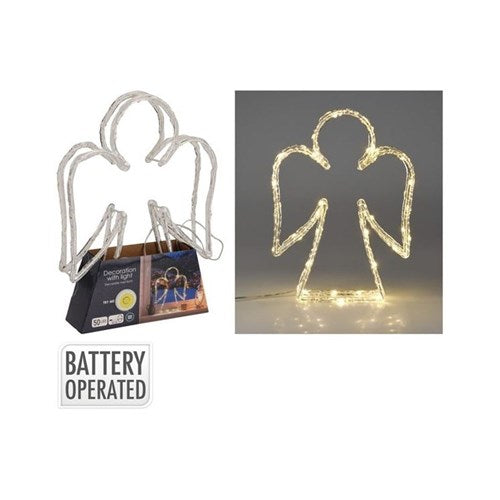 Warm white LED angel silhouette, battery