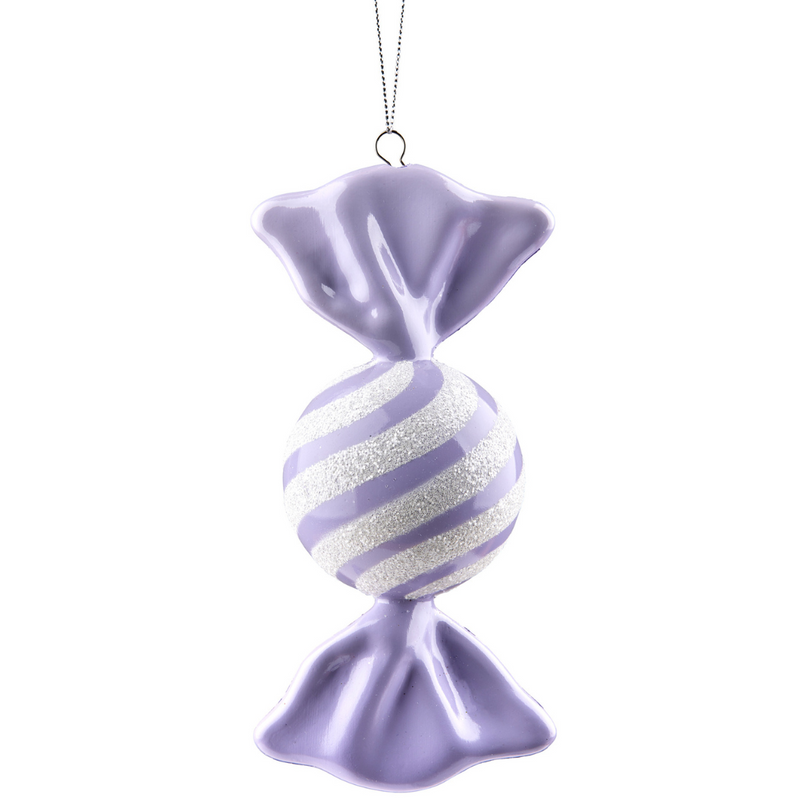 Christmas Decoration - Purple & White Lolly with Glitter 18cm