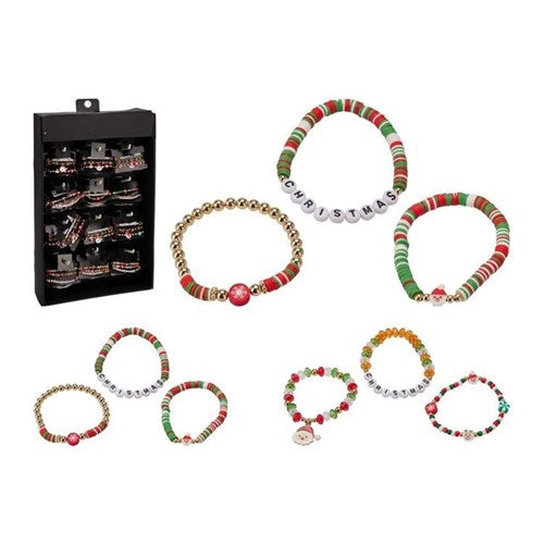 Two sets of three festive friendship bracelets, adjustable