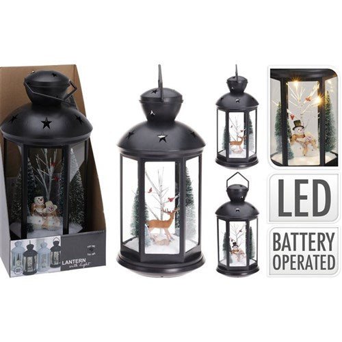 43cm black LED lantern warm white assorted designs