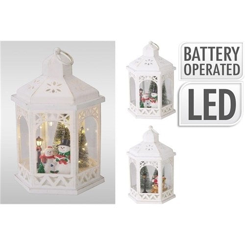 32cm LED Christmas scene lantern warm white assorted design