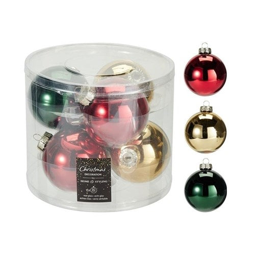 traditional glass Christmas baubles 80mm set of six