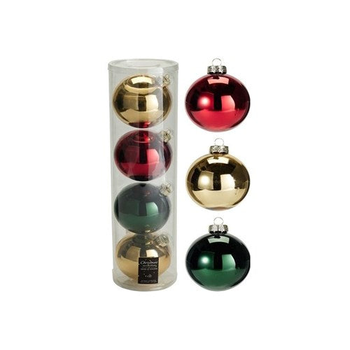 traditional glass Christmas baubles 100mm set of four