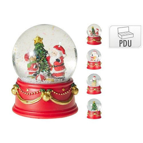 9cm Christmas snow globe with red base assorted scenes