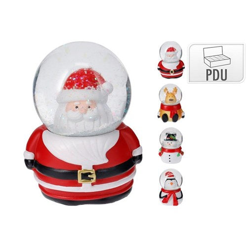 9cm Christmas snow globe head figurine four assorted designs