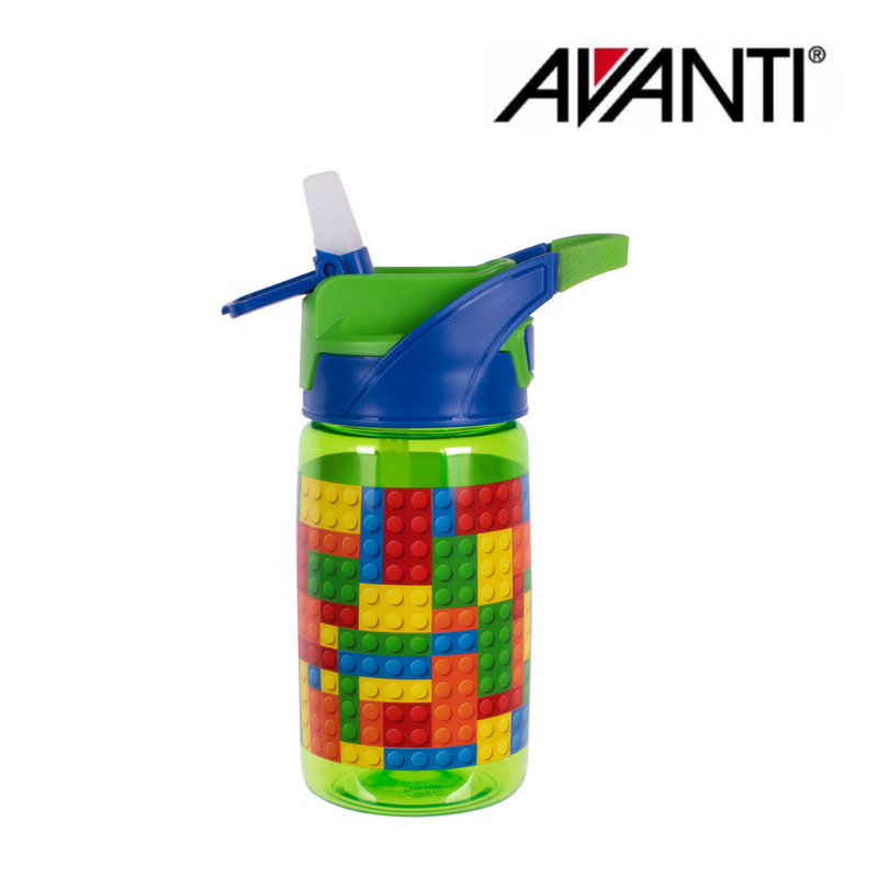 AVANTI YumYum Auto Flip Spout Tritan Bottle 450ml Blocks – kids water bottle with flip spout and colourful blocks design