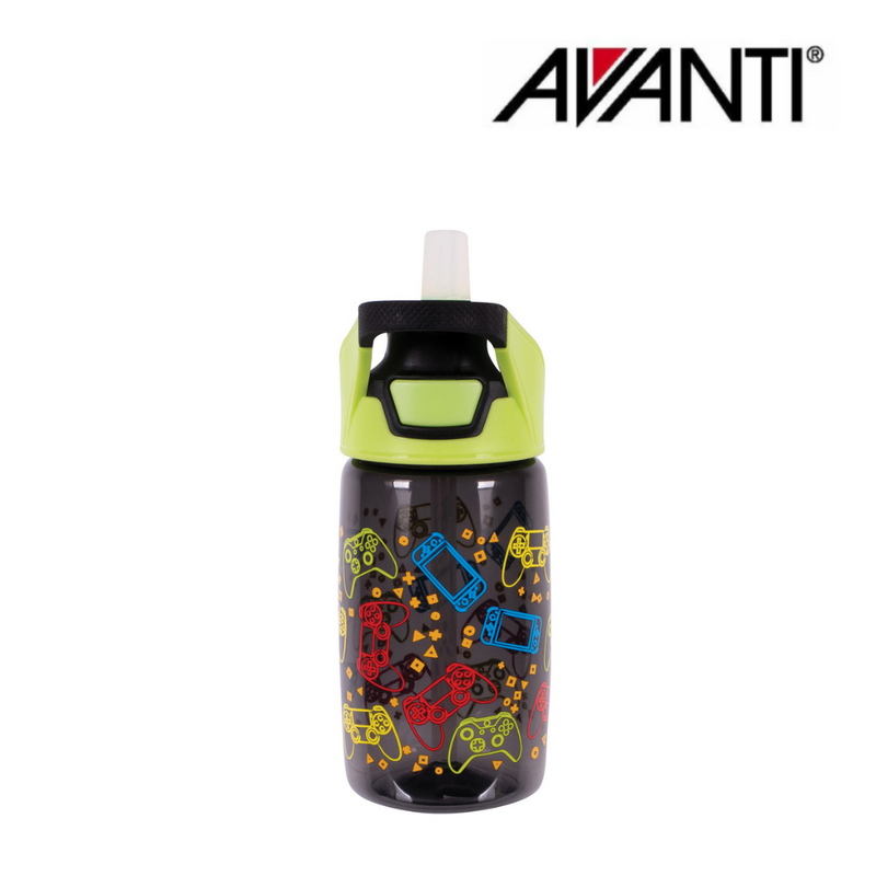AVANTI YumYum Auto Flip Spout Tritan Bottle 450ml Gaming – kids BPA-free water bottle with flip spout and gaming design