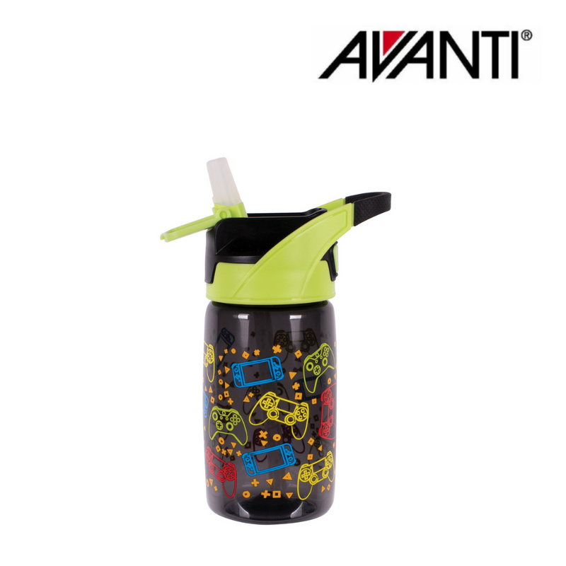 AVANTI YumYum Auto Flip Spout Tritan Bottle 450ml Gaming – kids BPA-free water bottle with flip spout and gaming design