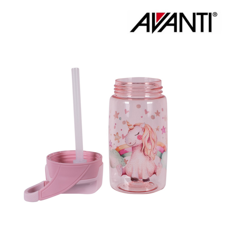 AVANTI YumYum Auto Flip Spout Tritan Bottle 450ml Unicorn – kids BPA-free water bottle with flip spout and unicorn design