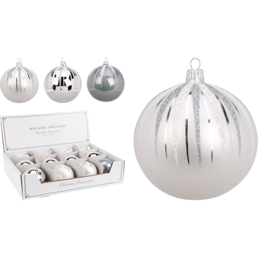 Ronis Christmas Ball 80Mm Glitter 3 Assorted Clear