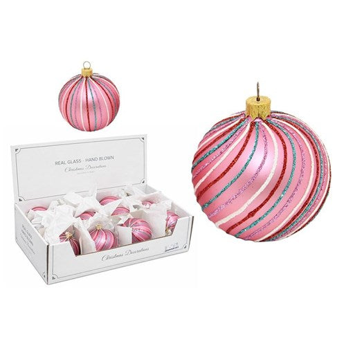 premium pink glass Christmas bauble 80mm assorted