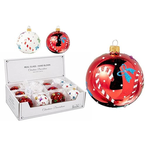 premium candy cane glass Christmas bauble 80mm assorted