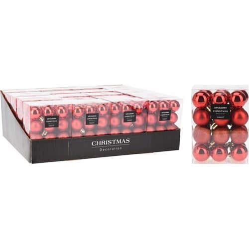 red Christmas baubles 30mm set of 24