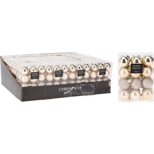 champagne Christmas baubles 30mm set of 24