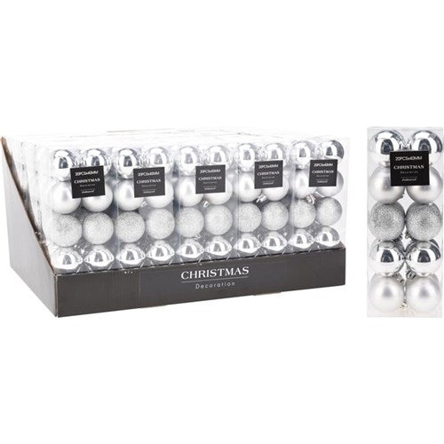 silver Christmas baubles 40mm set of 20
