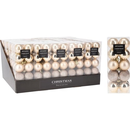 champagne Christmas baubles 40mm set of 20