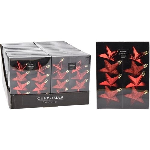 red hanging Christmas stars 65mm set of eight