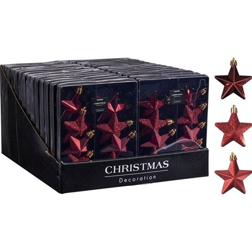 burgundy hanging Christmas stars 65mm set of eight