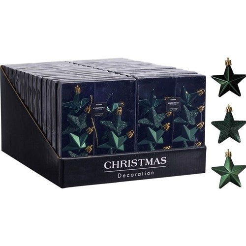 green hanging Christmas stars 65mm set of eight