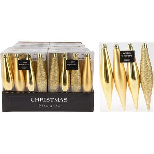gold hanging icicle ornaments 150mm set of four assorted designs