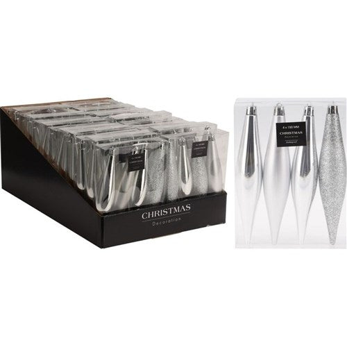 silver hanging icicle Christmas ornaments 150mm set of four