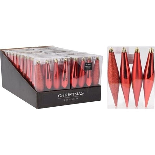 red hanging icicle Christmas ornaments 150mm set of four