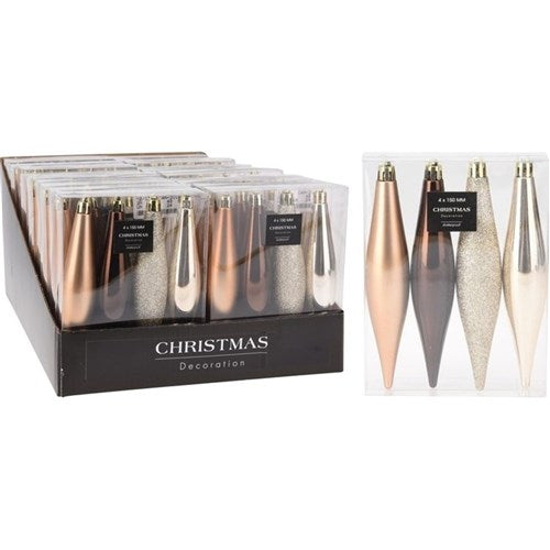 champagne hanging icicle ornaments 150mm set of four