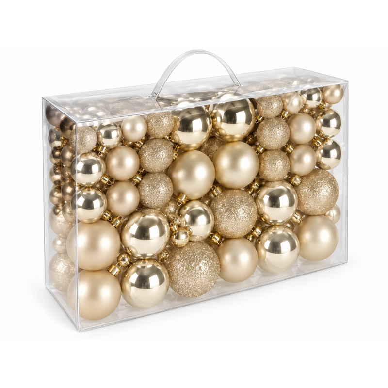 champagne Christmas baubles pack of 100 in assorted sizes
