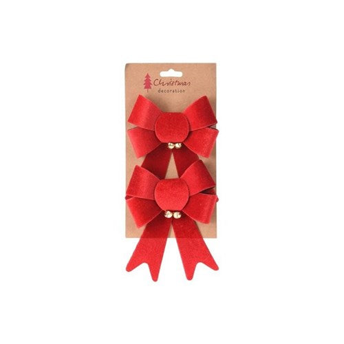 Two 17 cm ribbon bows with bells for gift wrapping