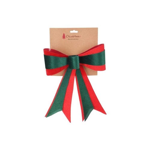 Large 33 cm green and red ribbon bow