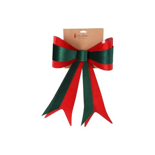 Oversized 46 cm ribbon bow in green and red