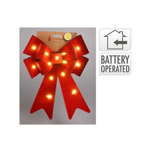 30 cm red LED bow with 13 integrated lights