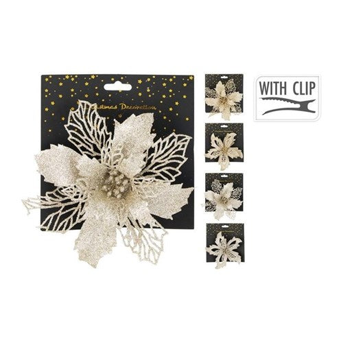 glitter flower clip four assorted Christmas designs