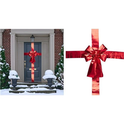 Large red door bow with sash, 33 x 42 cm