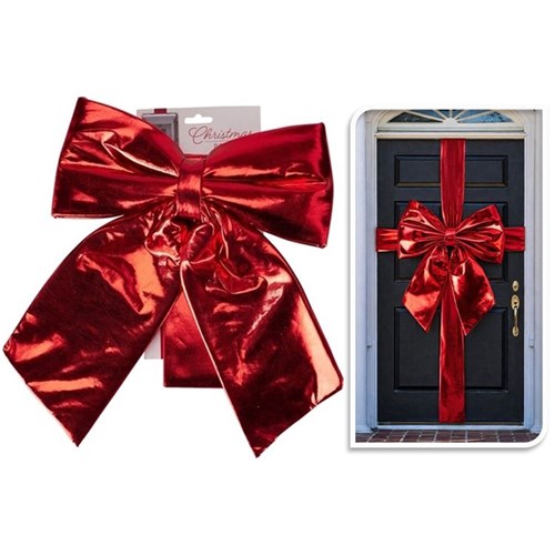 red shiny Christmas door bow 33 x 40cm