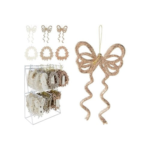 15cm hanging Christmas bow and wreath decoration six assorted designs
