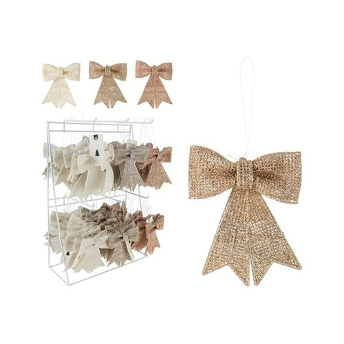 11cm glitter bow hanging Christmas ornament assorted