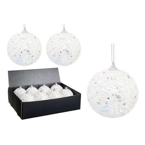 100mm polyfoam Christmas bauble with glitter and sequins