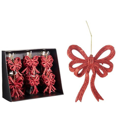 13cm red glitter bow hanging Christmas decoration